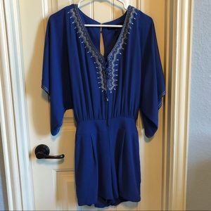 Blue Embroidered Romper